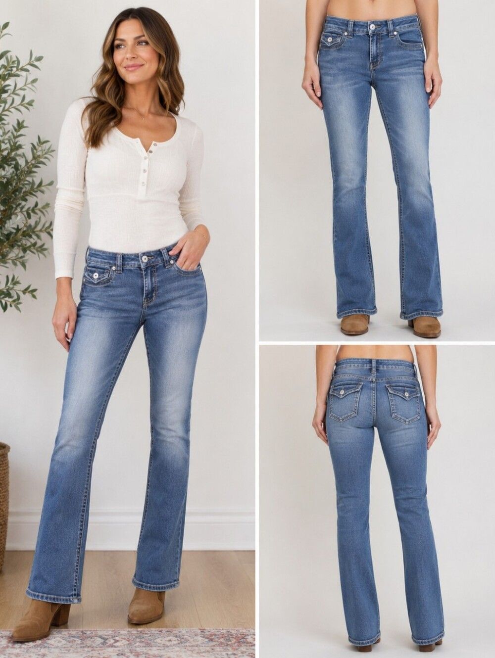 Y2K Bootcut Medium Wash Stretch Jeans Flap Pockets Liverpool Rita’s Size 8